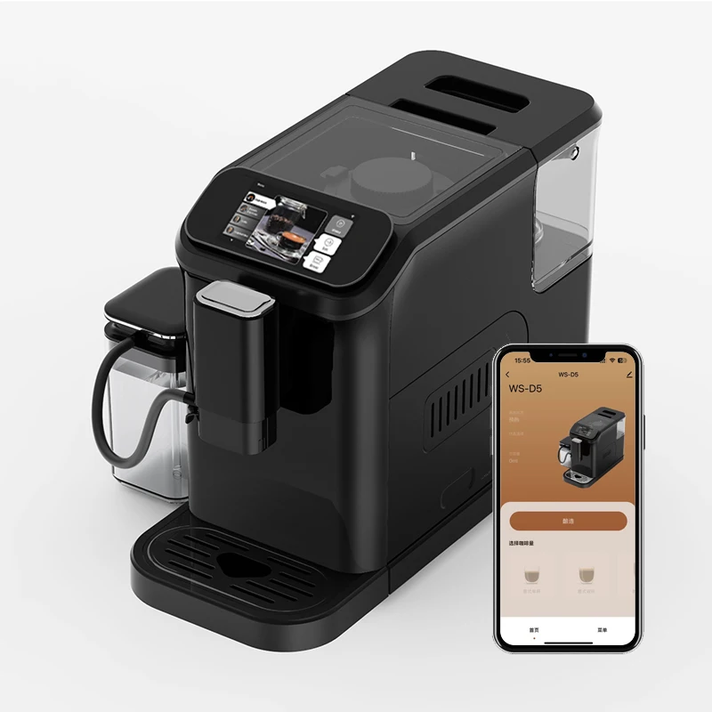 D5 Kaffeevollautomat Latte Cappuccino Machine Tuya Coffee Maker Fully Automatic Espresso Machine
D5 Kaffeevollautomat Latte Cappuccino Machine Tuya Coffee Maker Fully Automatic Espresso Machine