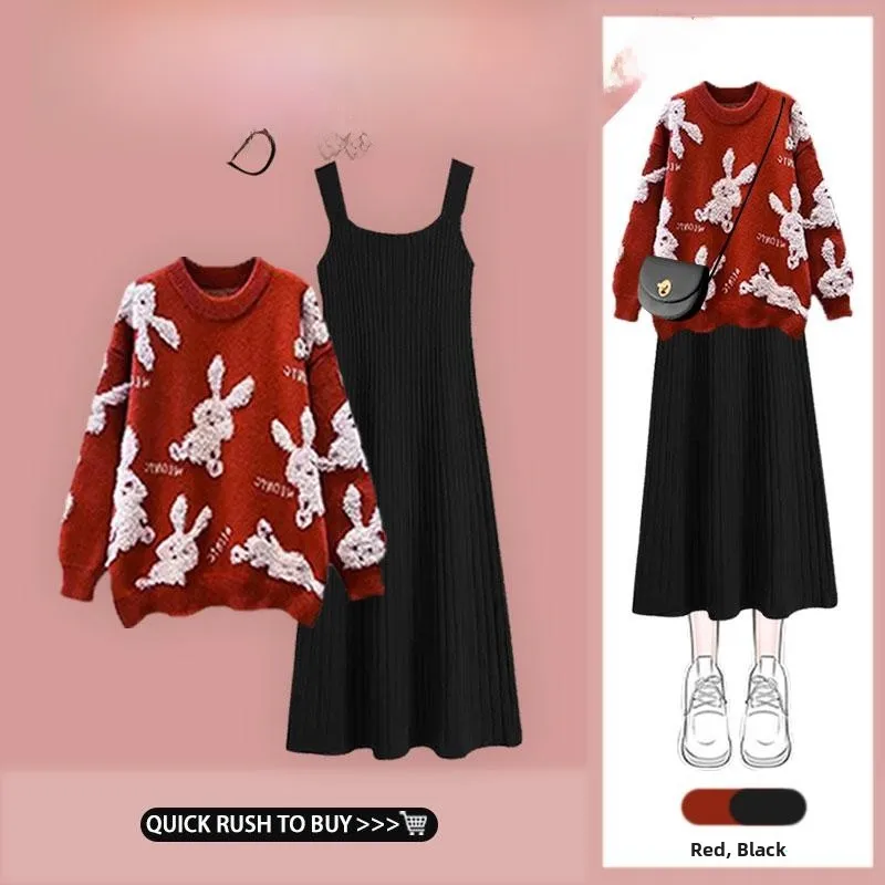 Trendy Rabbit Sweater Women's Autumn Winter New round Neck Knitted Top Black Square Neck Halter Dress Set Fashionable Two-Pie...
Trendy Rabbit Sweater Women's Autumn Winter New round Neck Knitted Top Black Square Neck Halter Dress Set Fashionable Two-Pie...