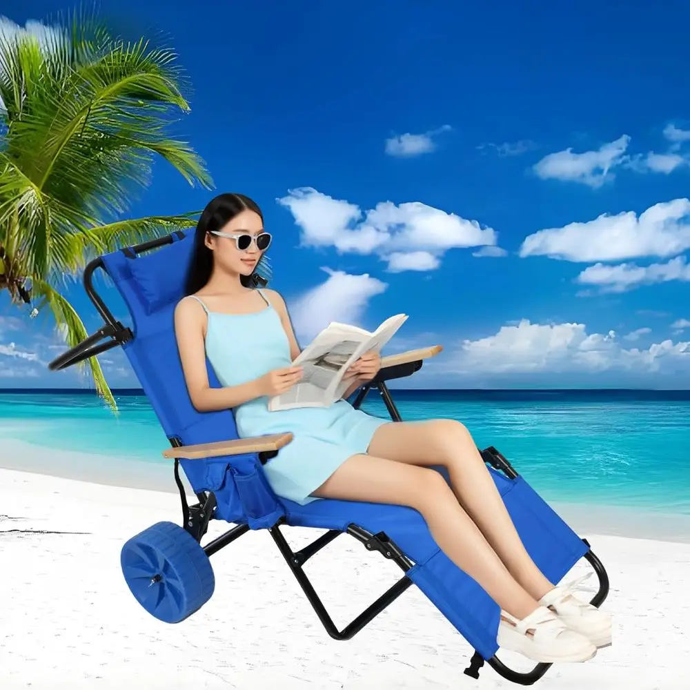 Light Blue 2-in-1 Folding Lounge Chair with Wheels for Beach, Pool, and Outdoor Picnics
Light Blue 2-in-1 Folding Lounge Chair with Wheels for Beach, Pool, and Outdoor Picnics