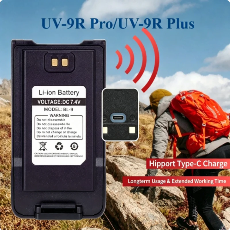 Compatible with Baofeng UV-9R Pro 7.4V Li-ion Battery IP68 Support Type-C Charge for GMRS-9R Walkie Talkie BL-9 Plus
Compatible with Baofeng UV-9R Pro 7.4V Li-ion Battery IP68 Support Type-C Charge for GMRS-9R Walkie Talkie BL-9 Plus