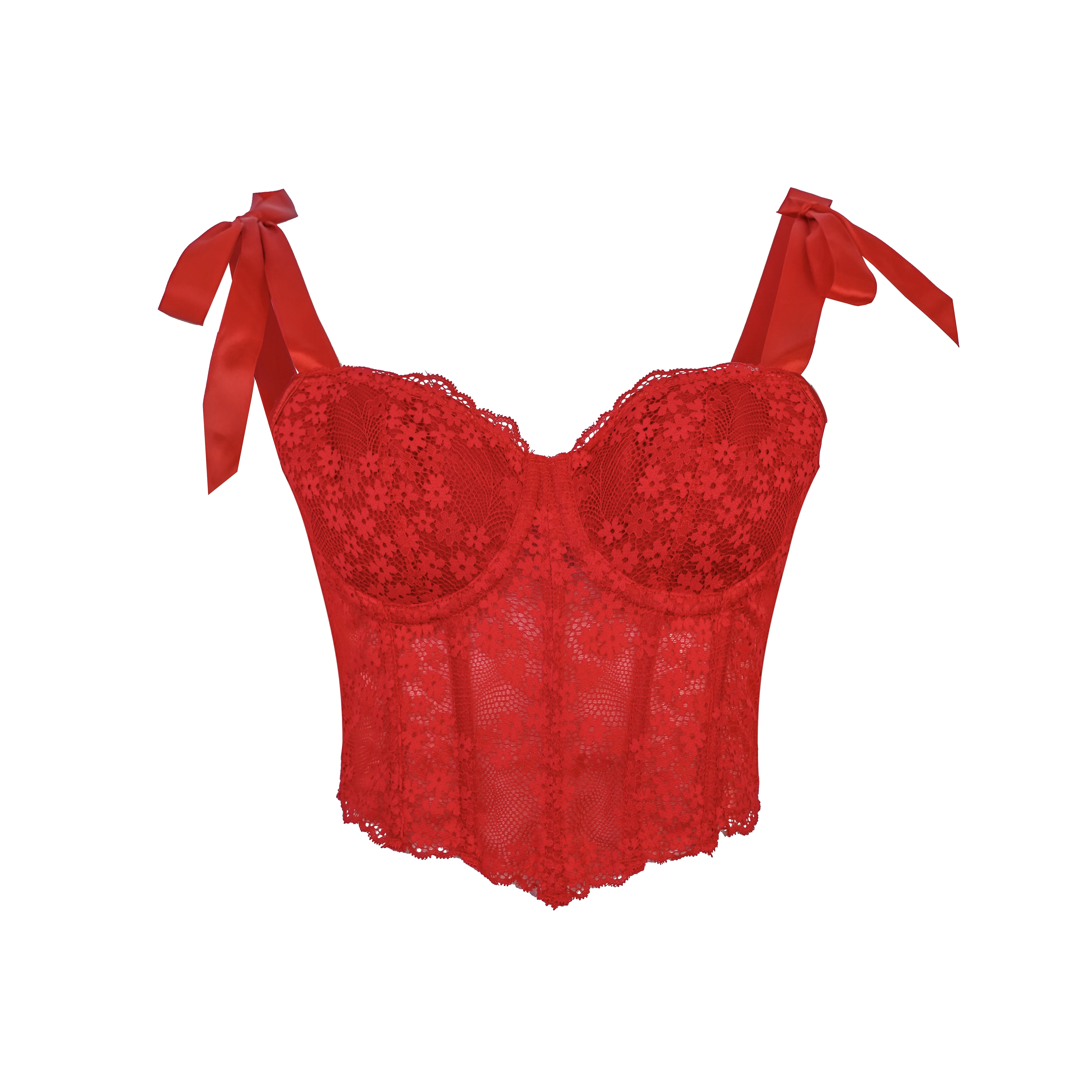 Vibrant Red Floral Lace Corset Strappy Top with Ribbon Bows Waist Shaping Design for Elegant Fashion
Vibrant Red Floral Lace Corset Strappy Top with Ribbon Bows Waist Shaping Design for Elegant Fashion