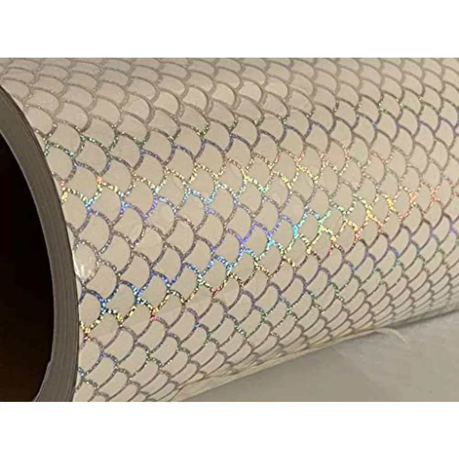 Transparent Holographic Fish Scale Pattern Vinyl for DIY Crafts, PVC Material, Iridescent Silver, Self-Adhesive Reusable
Transparent Holographic Fish Scale Pattern Vinyl for DIY Crafts, PVC Material, Iridescent Silver, Self-Adhesive Reusable