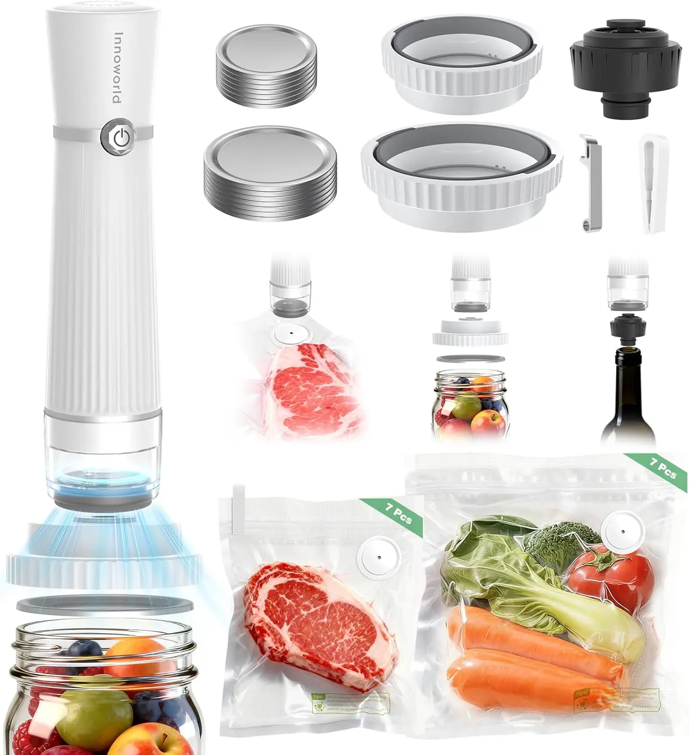 3-in-1 Vacuum Sealer: Bags, Jars, Wine Bottles – 14 Reusable Bags Included
3-in-1 Vacuum Sealer: Bags, Jars, Wine Bottles – 14 Reusable Bags Included