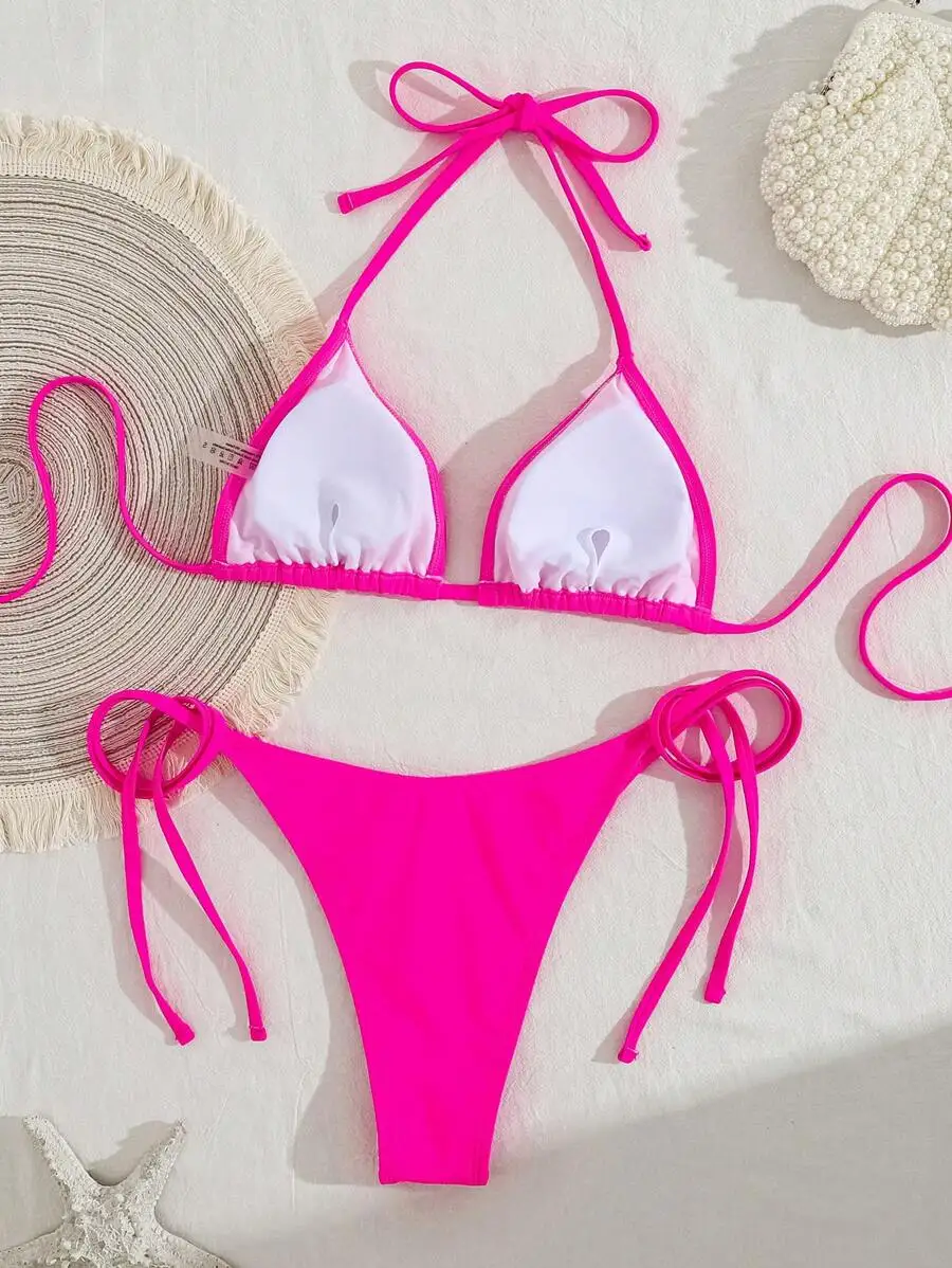 Women Solid Color Halter Neck Tie Side Bikini Set Beach Swimwear
Women Solid Color Halter Neck Tie Side Bikini Set Beach Swimwear