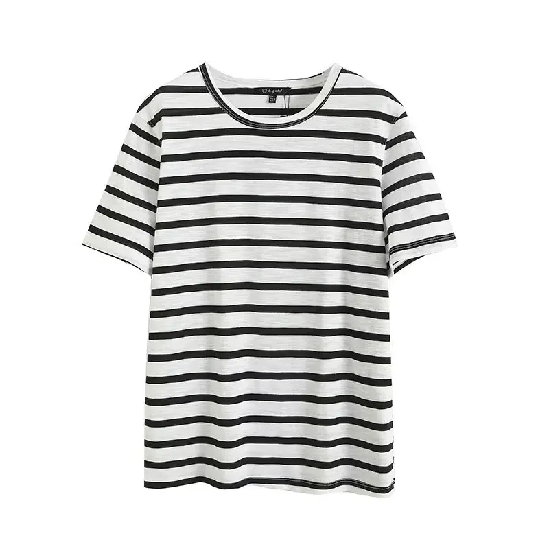 Women's 2024 New Fashion Casual Joker Basic Striped Round Neck Shoulder T-shirt Retro Short-sleeved Women's Chic Top
Women's 2024 New Fashion Casual Joker Basic Striped Round Neck Shoulder T-shirt Retro Short-sleeved Women's Chic Top