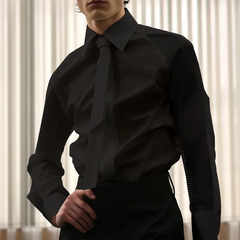 2025 New French Style Shirt For Men Spring Summer Long Sleeve Top With Tie Fashion Mesh Patchwork Banquet Gentleman Shirts
2025 New French Style Shirt For Men Spring Summer Long Sleeve Top With Tie Fashion Mesh Patchwork Banquet Gentleman Shirts