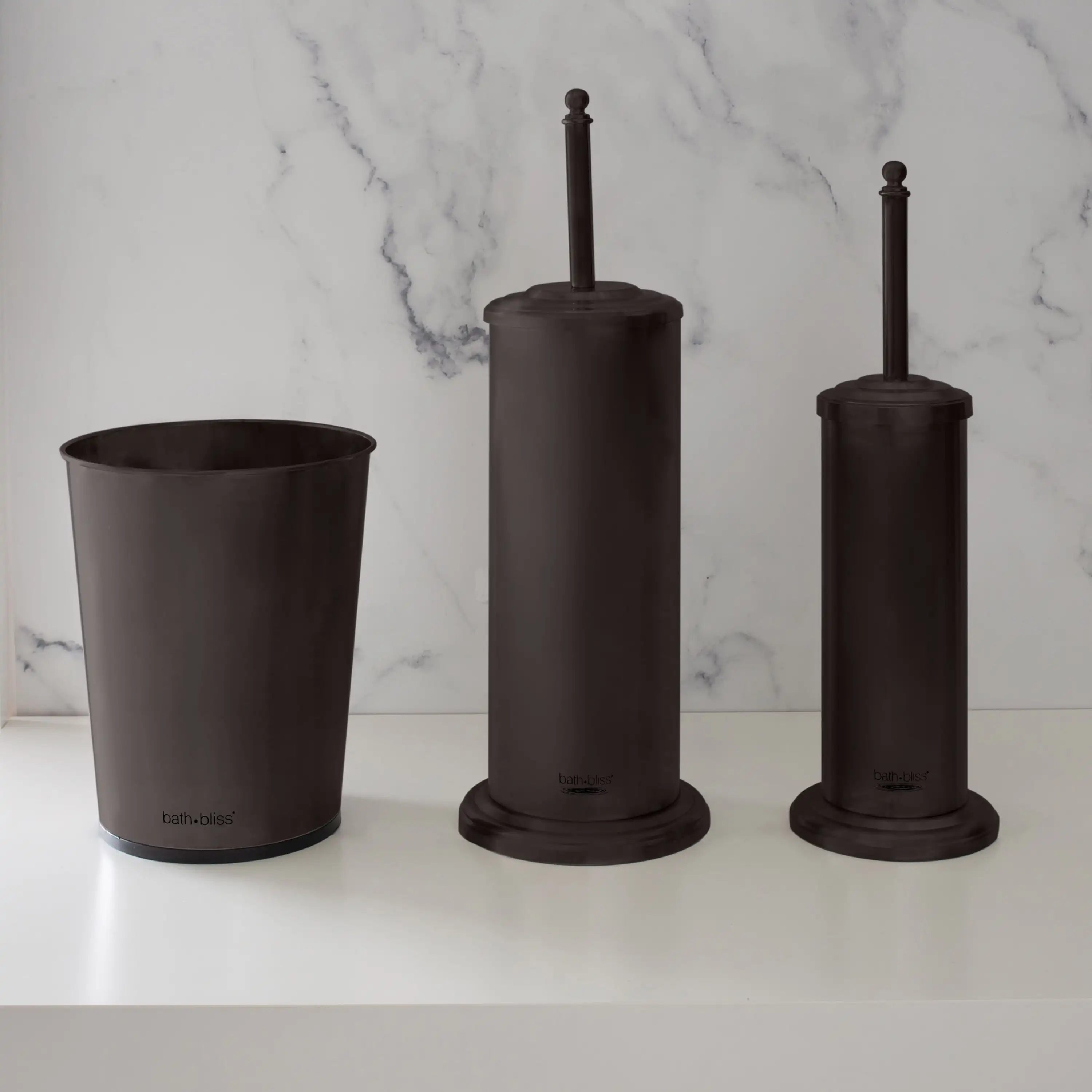 Trash Can, Toilet Brush and Plunger 3 Piece Iron Bathroom Set in Oil Rubbed Bronze
Trash Can, Toilet Brush and Plunger 3 Piece Iron Bathroom Set in Oil Rubbed Bronze