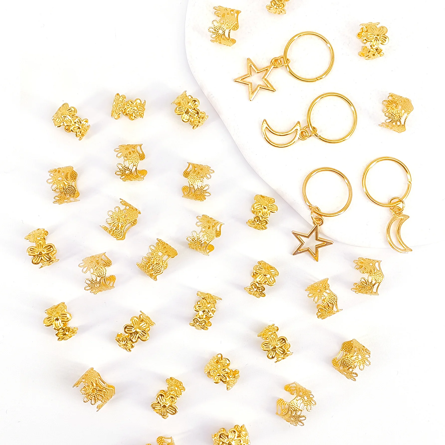 34 pcs Dreadlock Hair Rings Set Plum Flower Star Moon Shape Alloy Multifunctional Hair Ring for Festival Costume
34 pcs Dreadlock Hair Rings Set Plum Flower Star Moon Shape Alloy Multifunctional Hair Ring for Festival Costume