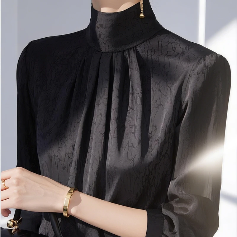 Dark Shirt for Women's Spring New Style High Neck Black Fashionable and Versatile Long-sleeved Shirt
Dark Shirt for Women's Spring New Style High Neck Black Fashionable and Versatile Long-sleeved Shirt