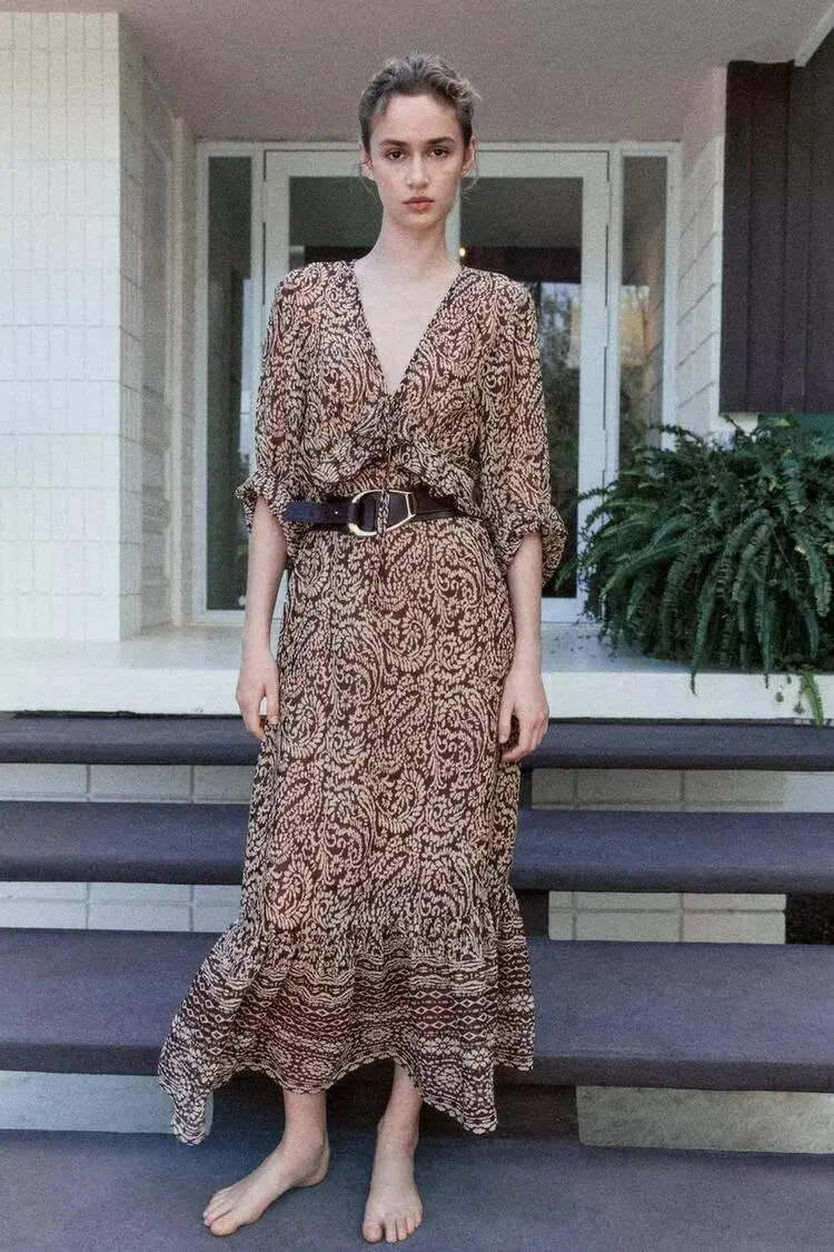 BB6108 25 Spring New Product Women's Stacked Decorative Printed V-neck Loose Fashion Midi Dress 3564054
BB6108 25 Spring New Product Women's Stacked Decorative Printed V-neck Loose Fashion Midi Dress 3564054