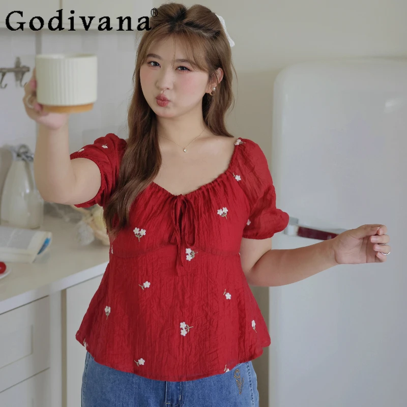 Large Size Women Cute White Embroidery Floral French Square Collar Retro Space-up Comfortable Puff Sleeves A-line Summer Red Top
Large Size Women Cute White Embroidery Floral French Square Collar Retro Space-up Comfortable Puff Sleeves A-line Summer Red Top