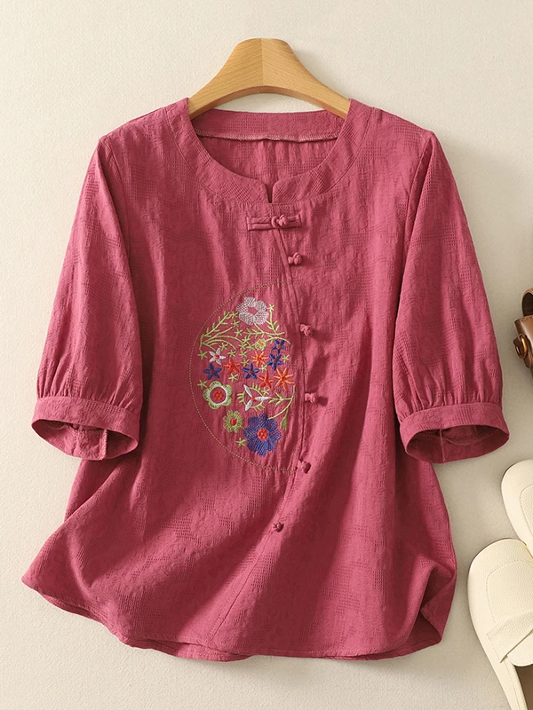 Elegant Embroidered Short Sleeve T-Shirt Cotton Breathable Casual Summer Fashion Top Women's Loose Fit round Neck Shirt
Elegant Embroidered Short Sleeve T-Shirt Cotton Breathable Casual Summer Fashion Top Women's Loose Fit round Neck Shirt
