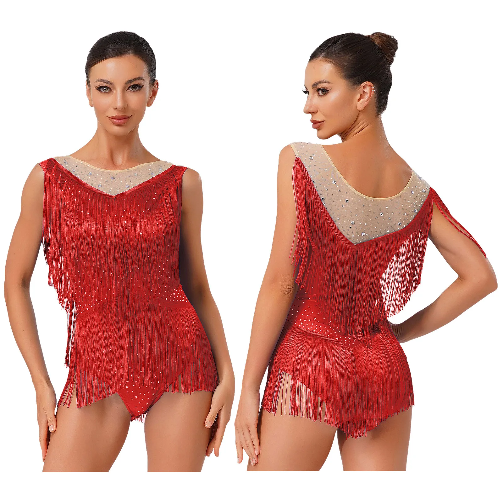 Women Latin Tango Dance Performance Costume Rhinestones Tassel Bodysuit Sleeveless Leotard Dresses for Jazz Dance Cha-cha Dress
Women Latin Tango Dance Performance Costume Rhinestones Tassel Bodysuit Sleeveless Leotard Dresses for Jazz Dance Cha-cha Dress
