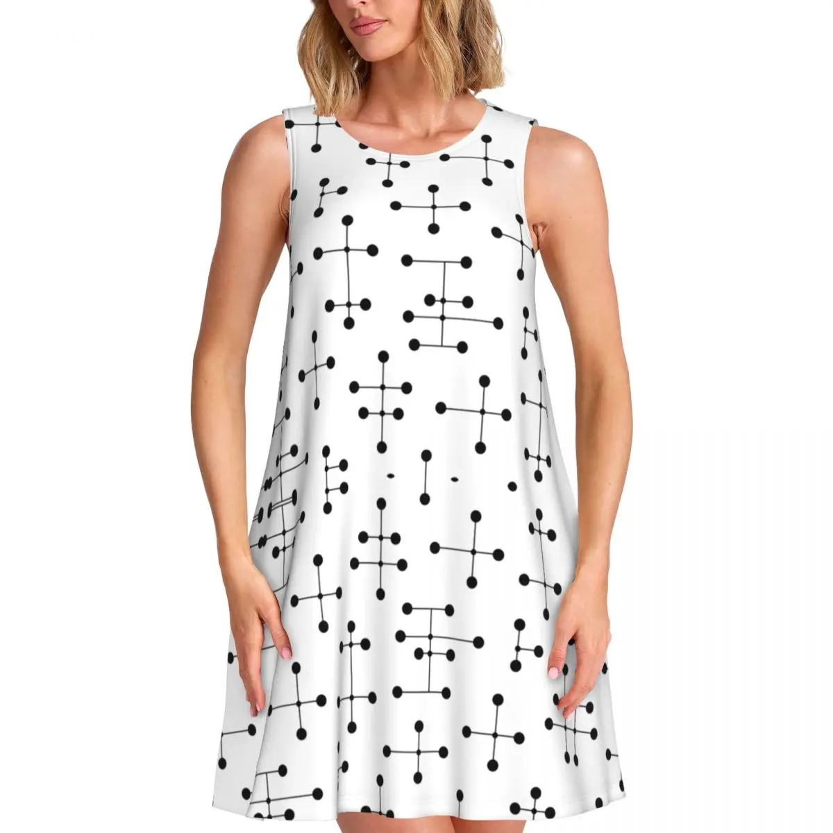 Custom Geometric Midcentury Modern Women's Sleeveless Dress Eames Dot Abstract Sundress Casual Pockets For Travel Beach Dress
Custom Geometric Midcentury Modern Women's Sleeveless Dress Eames Dot Abstract Sundress Casual Pockets For Travel Beach Dress