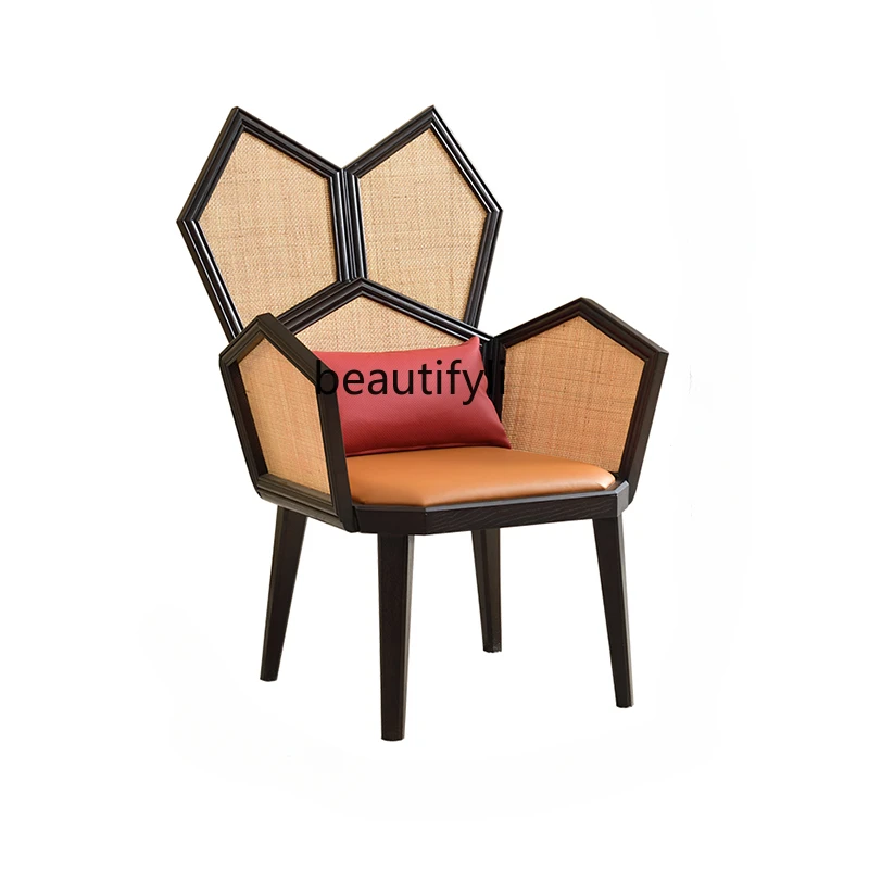 New Chinese Style Chair Chair Solid Wood Single Rattan Chair Creative High Backrest B & B Special-Shaped Leisure Rattan Chair
New Chinese Style Chair Chair Solid Wood Single Rattan Chair Creative High Backrest B & B Special-Shaped Leisure Rattan Chair