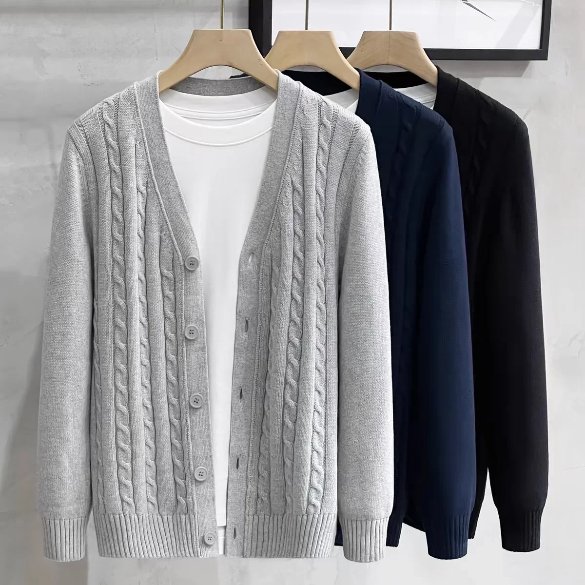 Kallspin Men's Wool Blend Plaited Cable Sweater Cardigan Shawl Neck Long Sleeve Knitted Sweater
Kallspin Men's Wool Blend Plaited Cable Sweater Cardigan Shawl Neck Long Sleeve Knitted Sweater