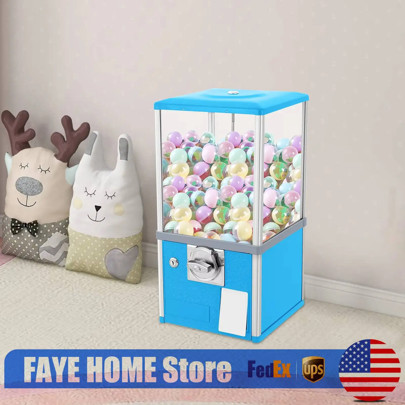 Coin Operated Vending Machine, Blue Gumball Machine for 45-50mm Balls and Capsules, Large Capacity 200 Pieces Candy Dispenser
Coin Operated Vending Machine, Blue Gumball Machine for 45-50mm Balls and Capsules, Large Capacity 200 Pieces Candy Dispenser