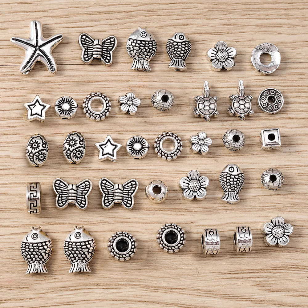 Tusember 50pcs Antique Silver Color Metal Beads Animal Fish Flower Butterfly Charm Spacer Beads for Jewelry Making DIY Bracelets
Tusember 50pcs Antique Silver Color Metal Beads Animal Fish Flower Butterfly Charm Spacer Beads for Jewelry Making DIY Bracelets