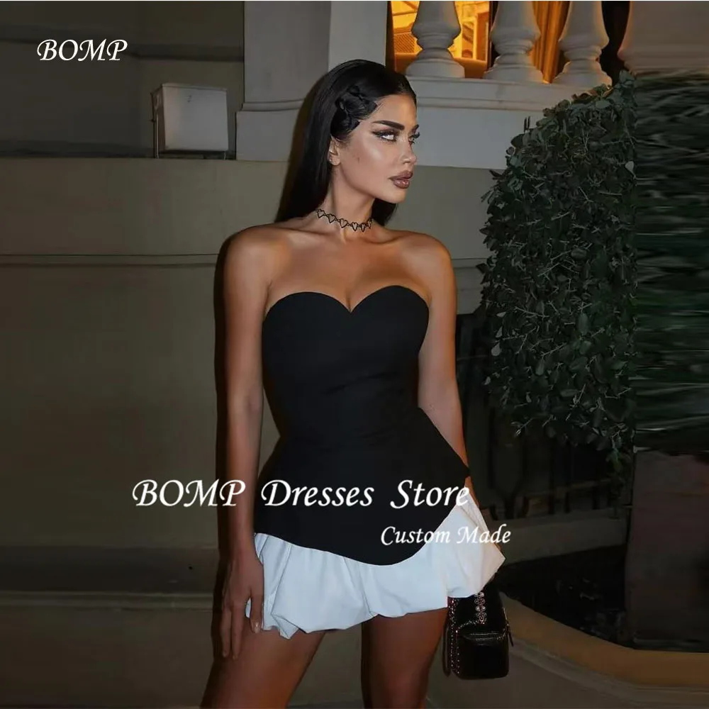 BOMP Black And White Mini Prom Party Dresses Sweetheart Arabic Women Cocktail Dress Simple Evening Formal Gowns Customized
BOMP Black And White Mini Prom Party Dresses Sweetheart Arabic Women Cocktail Dress Simple Evening Formal Gowns Customized