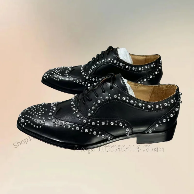 Silver Rivets Decor Black Strappy Square Toe Loafers Fashion Lace Up Men Shoes Luxurious Handmade Party Office Men Dress Shoes 
Silver Rivets Decor Black Strappy Square Toe Loafers Fashion Lace Up Men Shoes Luxurious Handmade Party Office Men Dress Shoes