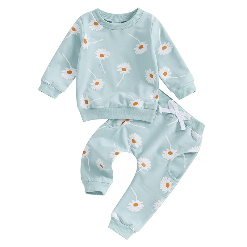 Baby Girls 2-piece Outfit, Flower Print Long Sleeve Crew Neck Sweatshirt with Elastic Waist Sweatpants Fall Clothes
Baby Girls 2-piece Outfit, Flower Print Long Sleeve Crew Neck Sweatshirt with Elastic Waist Sweatpants Fall Clothes