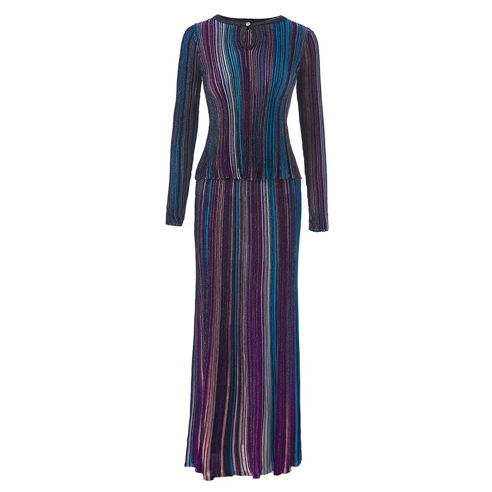 European American vacation style colorful patchwork fashion long-sleeved top elastic waist knitted skirt set ropa mujer vestidos
European American vacation style colorful patchwork fashion long-sleeved top elastic waist knitted skirt set ropa mujer vestidos