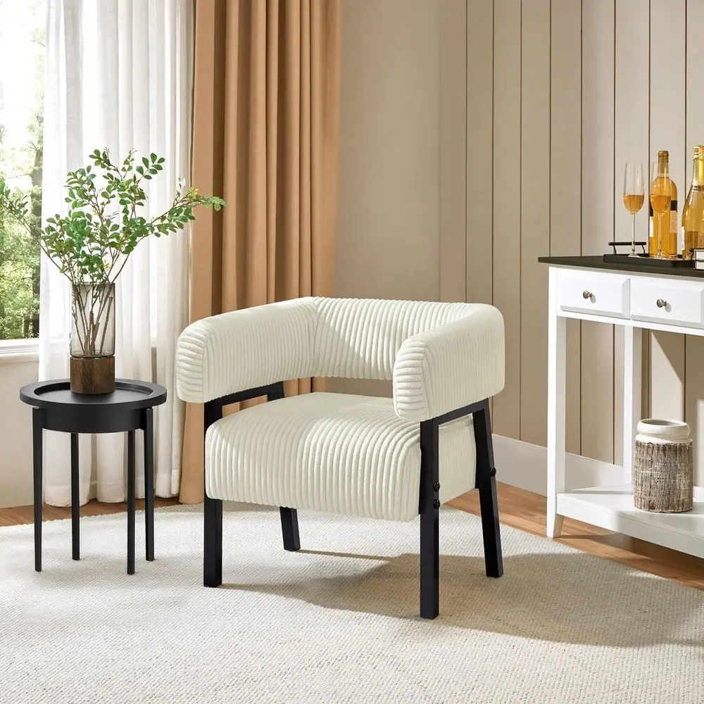 Beige Corduroy Barrel Chair with Coiled Seat for Living Room or Bedroom Reading in Small Spaces
Beige Corduroy Barrel Chair with Coiled Seat for Living Room or Bedroom Reading in Small Spaces