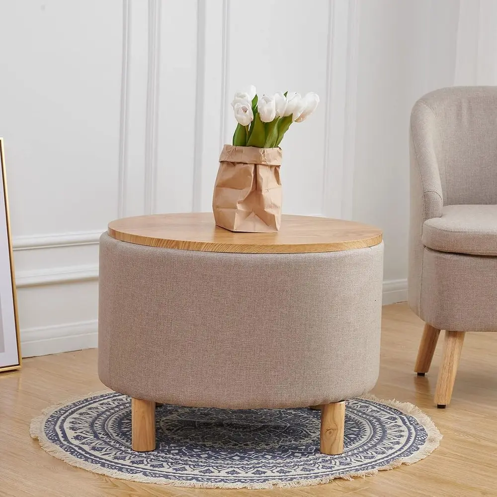 Round Ottoman with Storage, Coffee Table, Solid Wood Legs, Removable Lid Tray for Sofa, Side or Bedroom (Cream)
Round Ottoman with Storage, Coffee Table, Solid Wood Legs, Removable Lid Tray for Sofa, Side or Bedroom (Cream)