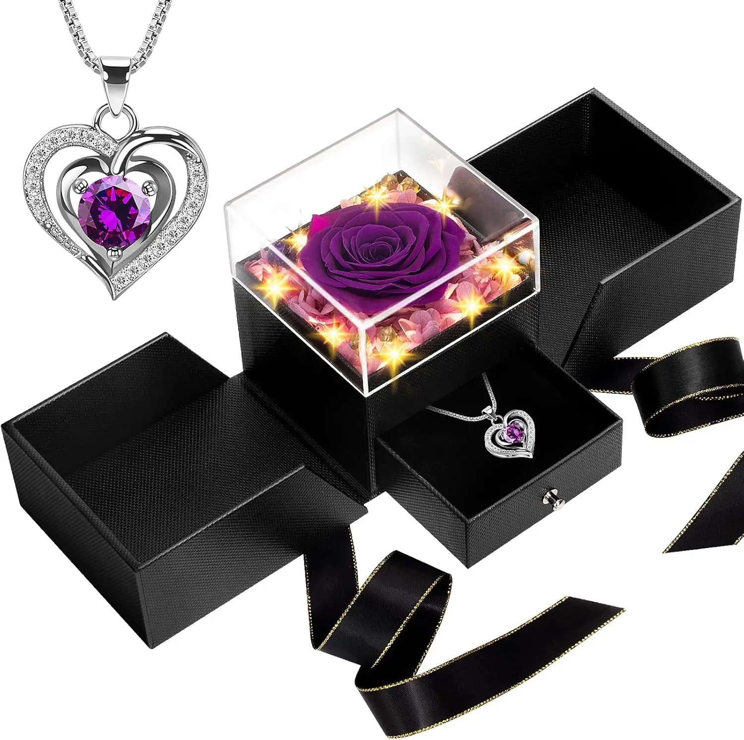 Preserved Rose with Necklace & LED Light in Gift Box, Eternal Flowers Rose Gifts for Women Wife Girlfriend
Preserved Rose with Necklace & LED Light in Gift Box, Eternal Flowers Rose Gifts for Women Wife Girlfriend