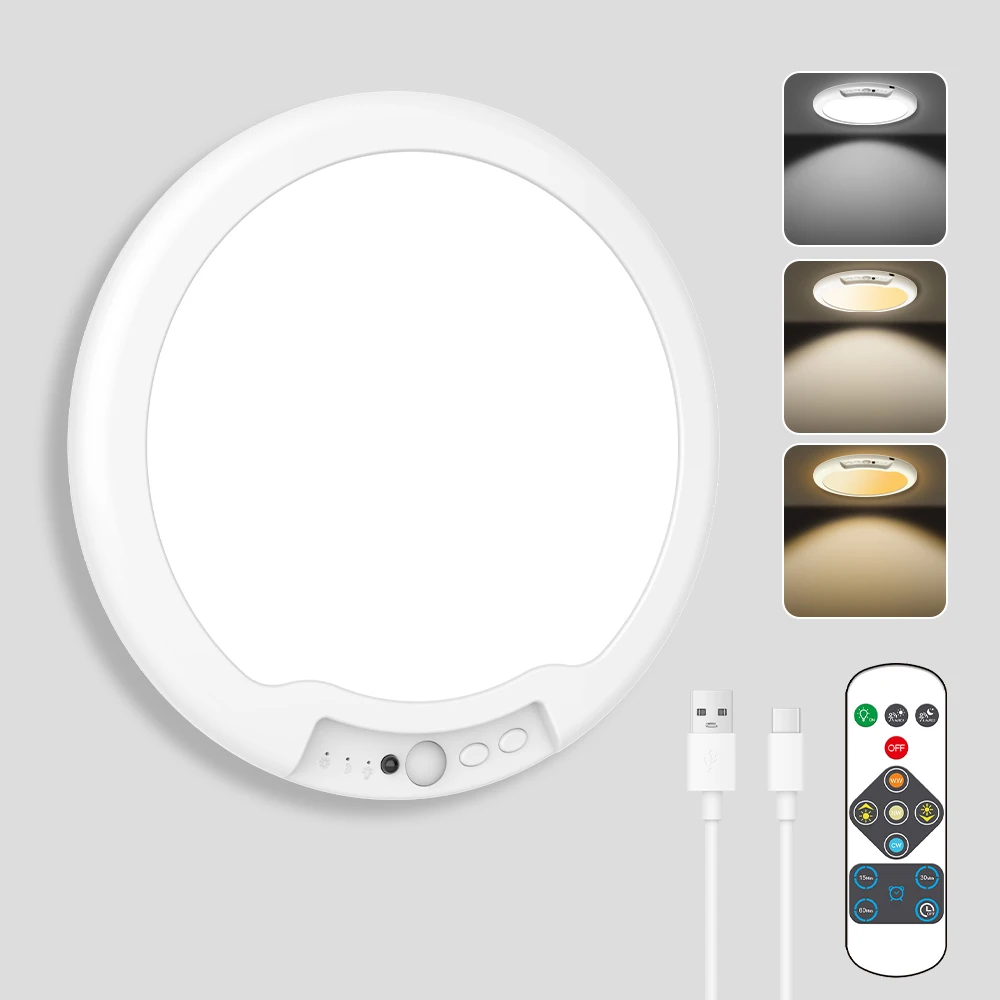 LED Motion Sensor Ceiling Light, USB Rechargeable Magnetic Mount 3 Color Temperature Night Light
LED Motion Sensor Ceiling Light, USB Rechargeable Magnetic Mount 3 Color Temperature Night Light