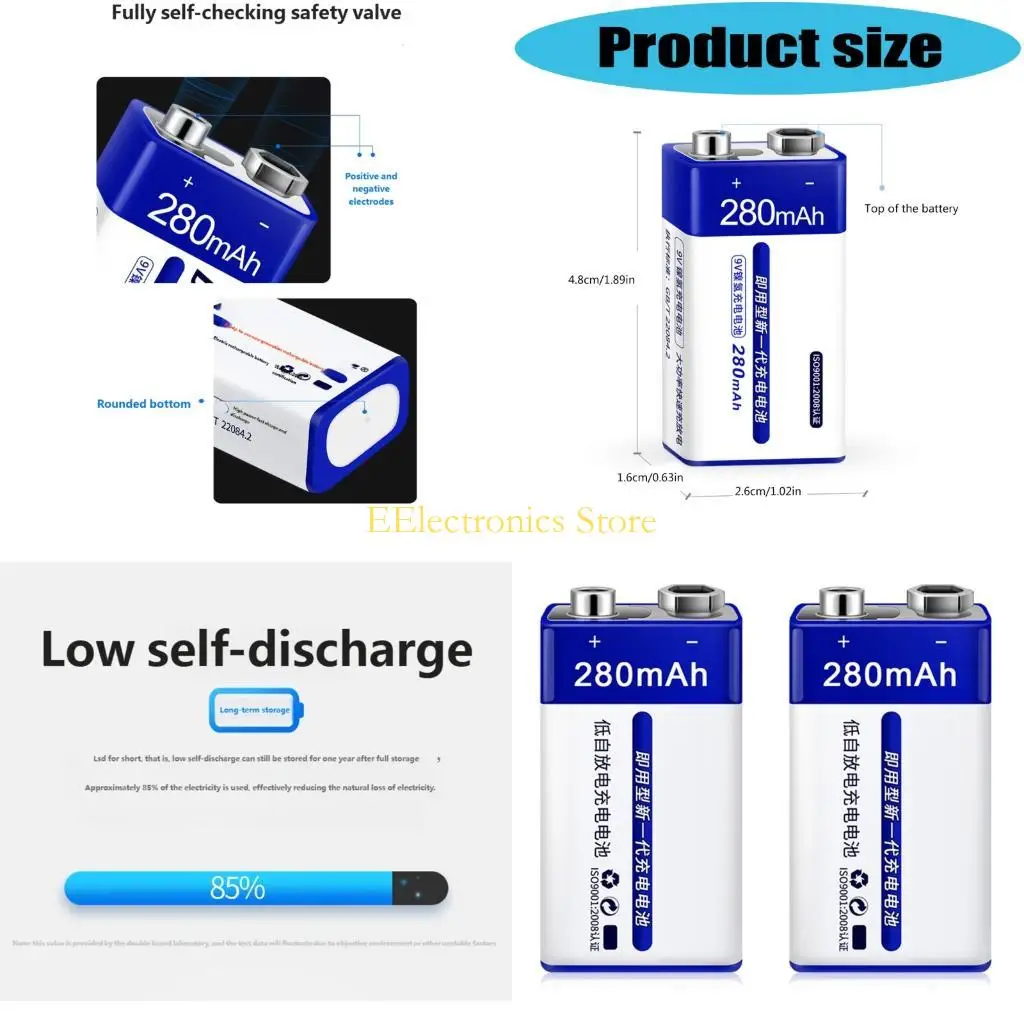 B03C High Capacity 9V Rechargeable NiMH Battery 280mAh Includes Storage Case Ensuring Extended Runtimes for Electronic Gadgets
B03C High Capacity 9V Rechargeable NiMH Battery 280mAh Includes Storage Case Ensuring Extended Runtimes for Electronic Gadgets