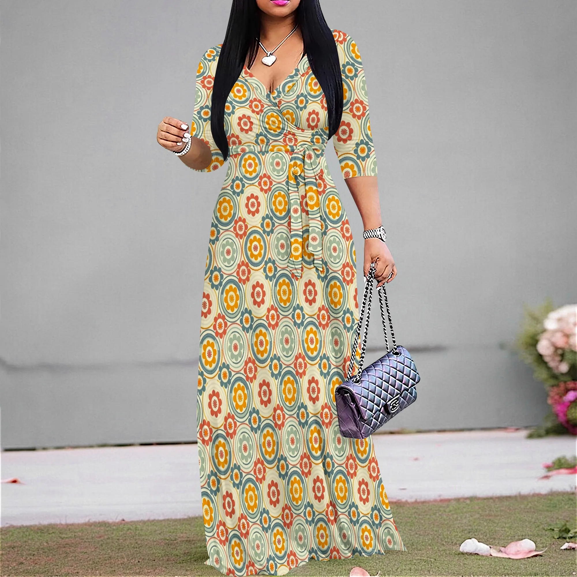 Vintage Flowers Graphics Dresses for Women Casual Sexy V Neck 3/4 Sleeves Fashion Dress Ruched Belted Trendy Maxi Dress
Vintage Flowers Graphics Dresses for Women Casual Sexy V Neck 3/4 Sleeves Fashion Dress Ruched Belted Trendy Maxi Dress