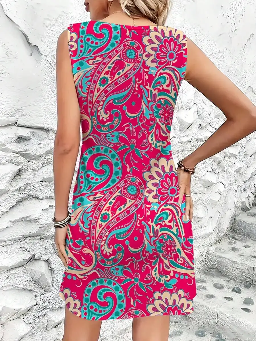 Paisley Floral Print Women Round Neck Sleeveless Dress Casual Summer Beach Dress
Paisley Floral Print Women Round Neck Sleeveless Dress Casual Summer Beach Dress