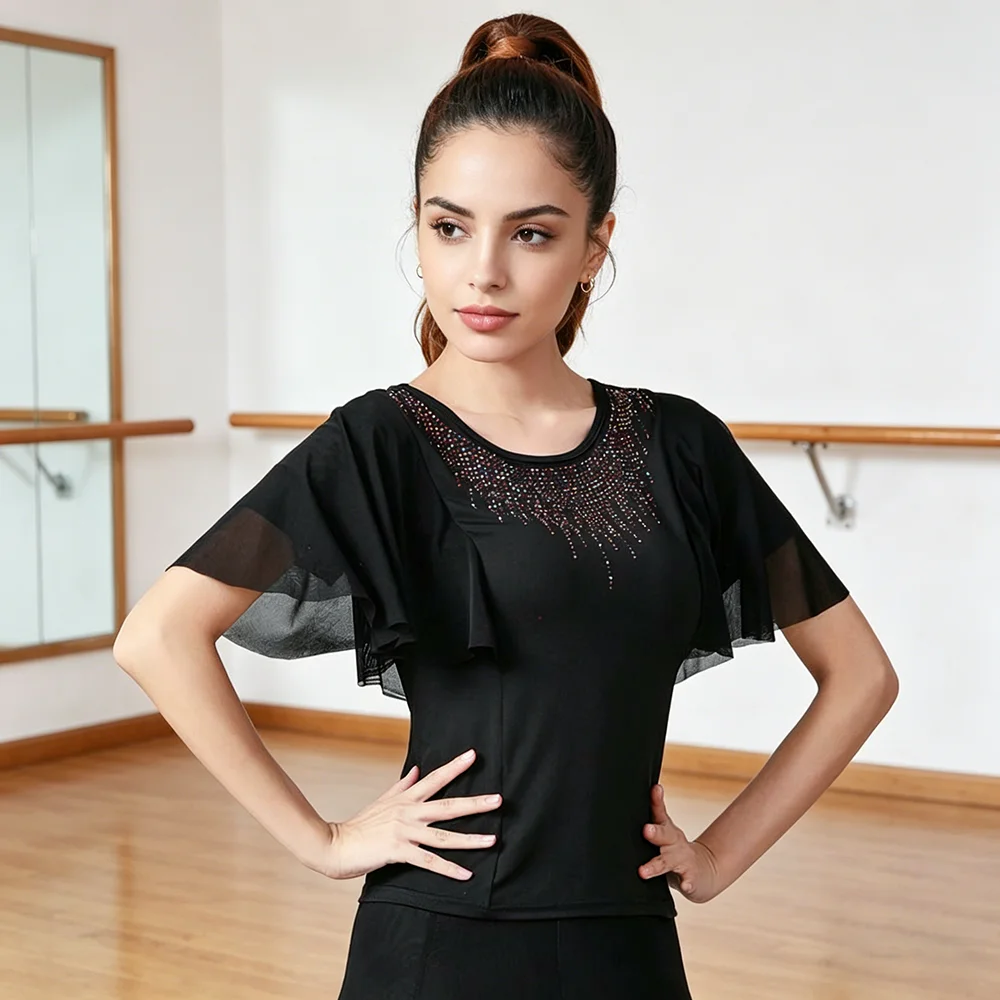 Women's Latin Ballroom Dance Practice Top Trumpet Sleeve Short Sleeve Modern Performance Costume
Women's Latin Ballroom Dance Practice Top Trumpet Sleeve Short Sleeve Modern Performance Costume