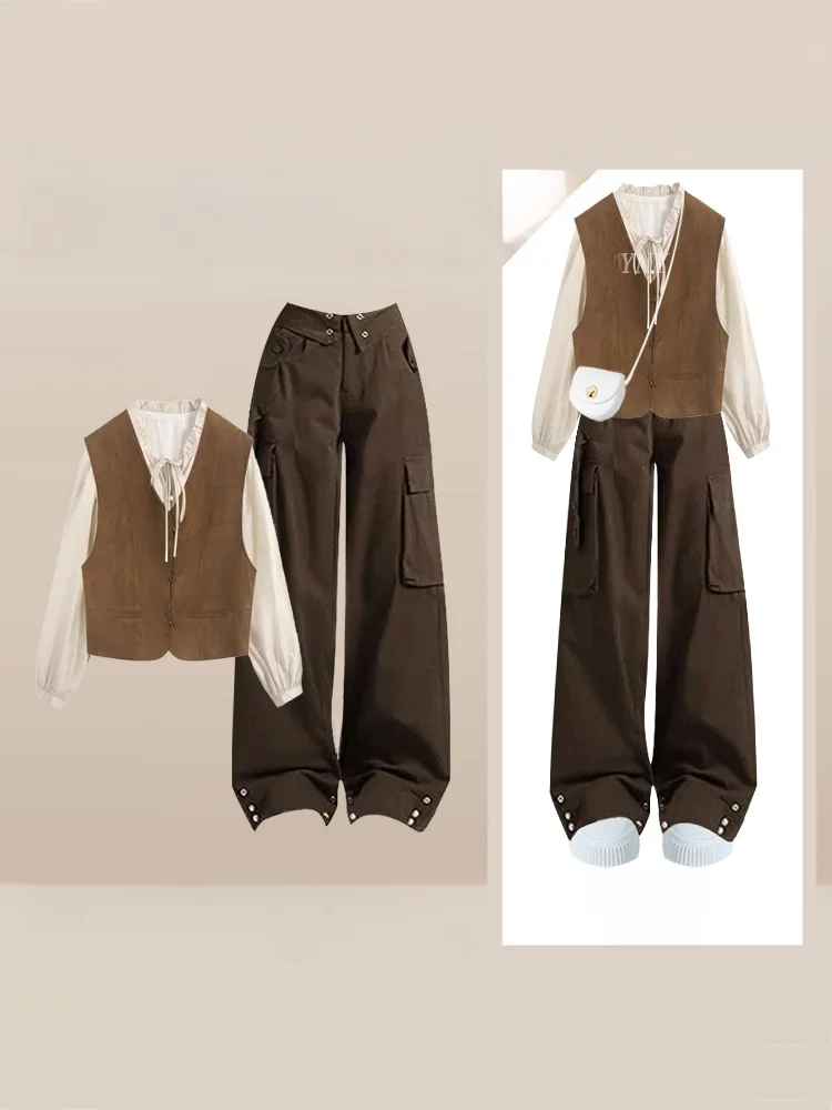 Retro Loose Feelings Full Set Korean Artistic Style Age Reduction Vest Shirt Wide Leg Workwear Pants Winter Set Women's Fashion
Retro Loose Feelings Full Set Korean Artistic Style Age Reduction Vest Shirt Wide Leg Workwear Pants Winter Set Women's Fashion