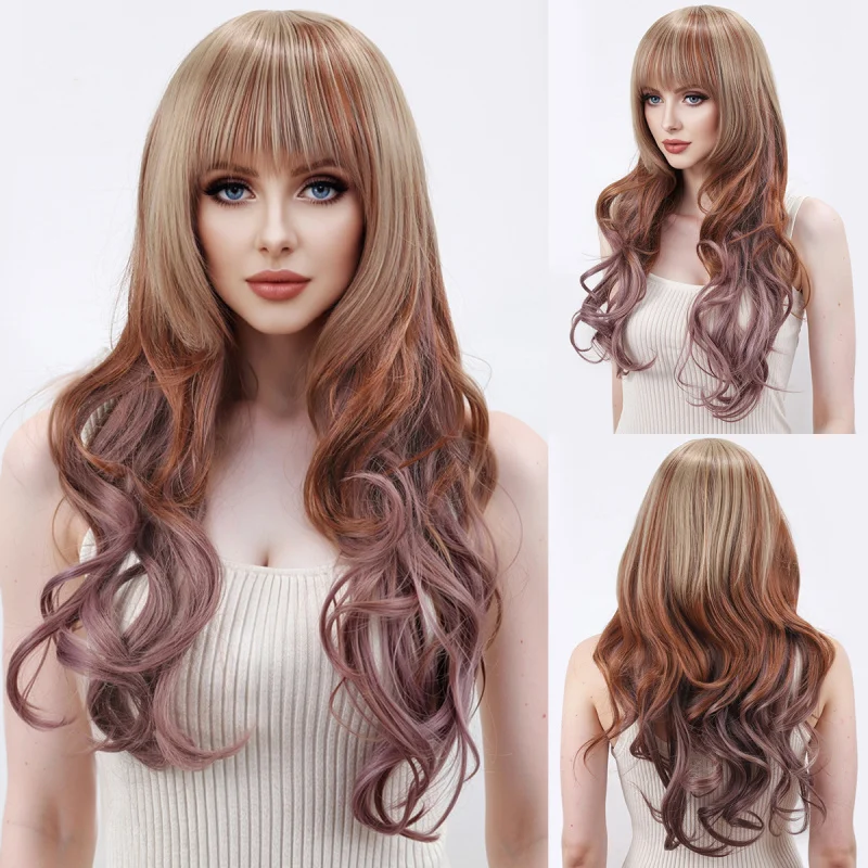 Brown gradient European and American style long curly hair, face-slimming new full wig for women with bangs
Brown gradient European and American style long curly hair, face-slimming new full wig for women with bangs