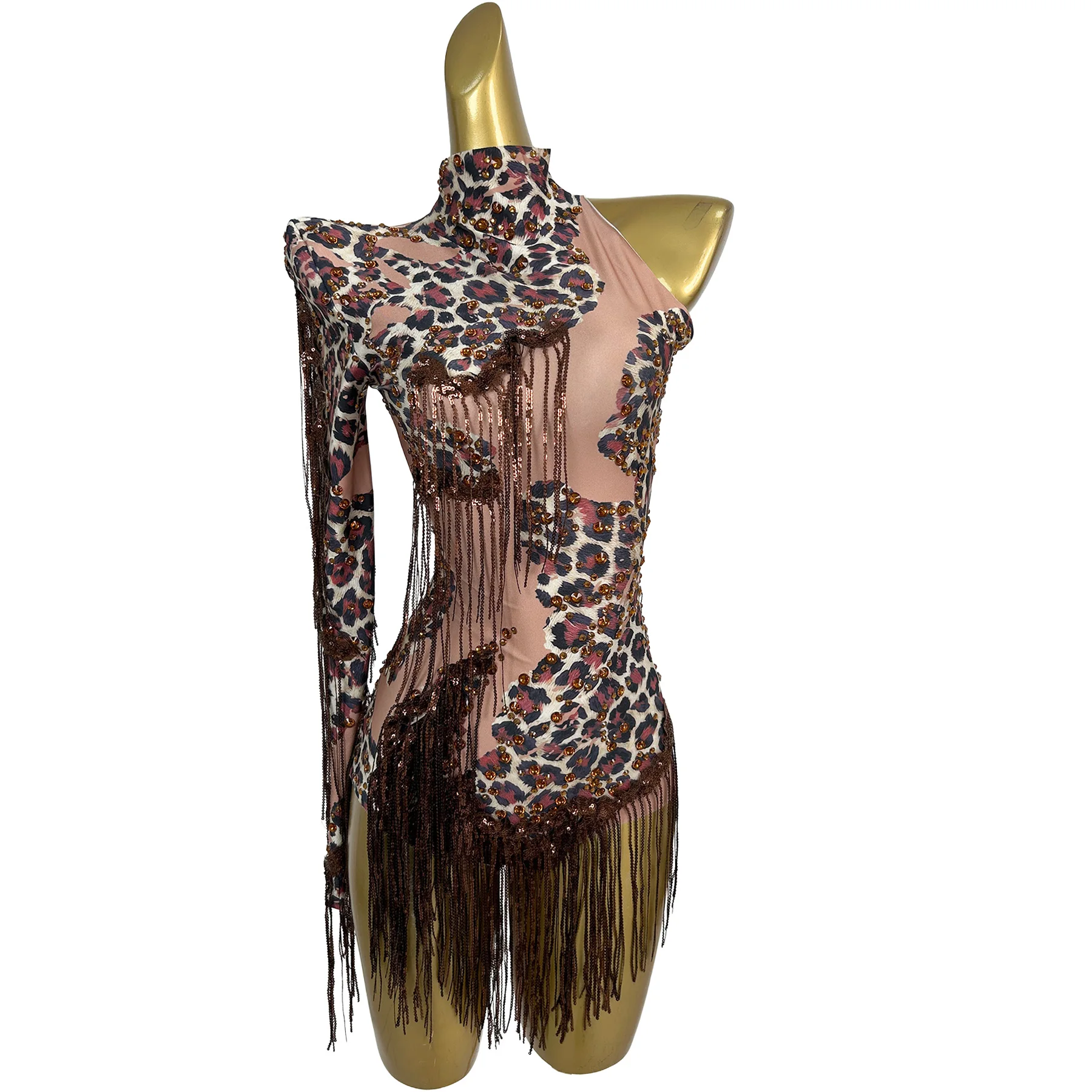 Fashion Leopard Print One Shoulder Rhinestone Tassel Bodysuits Women Tassel One Piece Jumpsuits Show Dancer Festival Clothing
Fashion Leopard Print One Shoulder Rhinestone Tassel Bodysuits Women Tassel One Piece Jumpsuits Show Dancer Festival Clothing