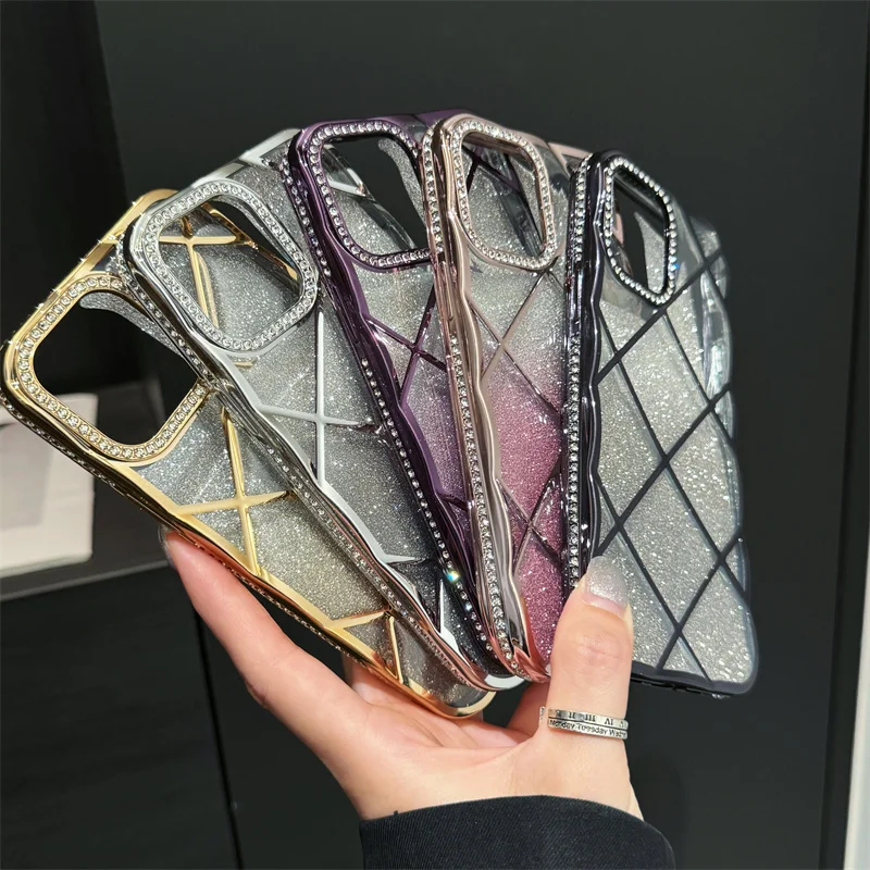 Electroplating three-dimensional grid pattern rhinestone phone case with glitter paper For iPhone 11 12 13 14 15 16 pro max
Electroplating three-dimensional grid pattern rhinestone phone case with glitter paper For iPhone 11 12 13 14 15 16 pro max