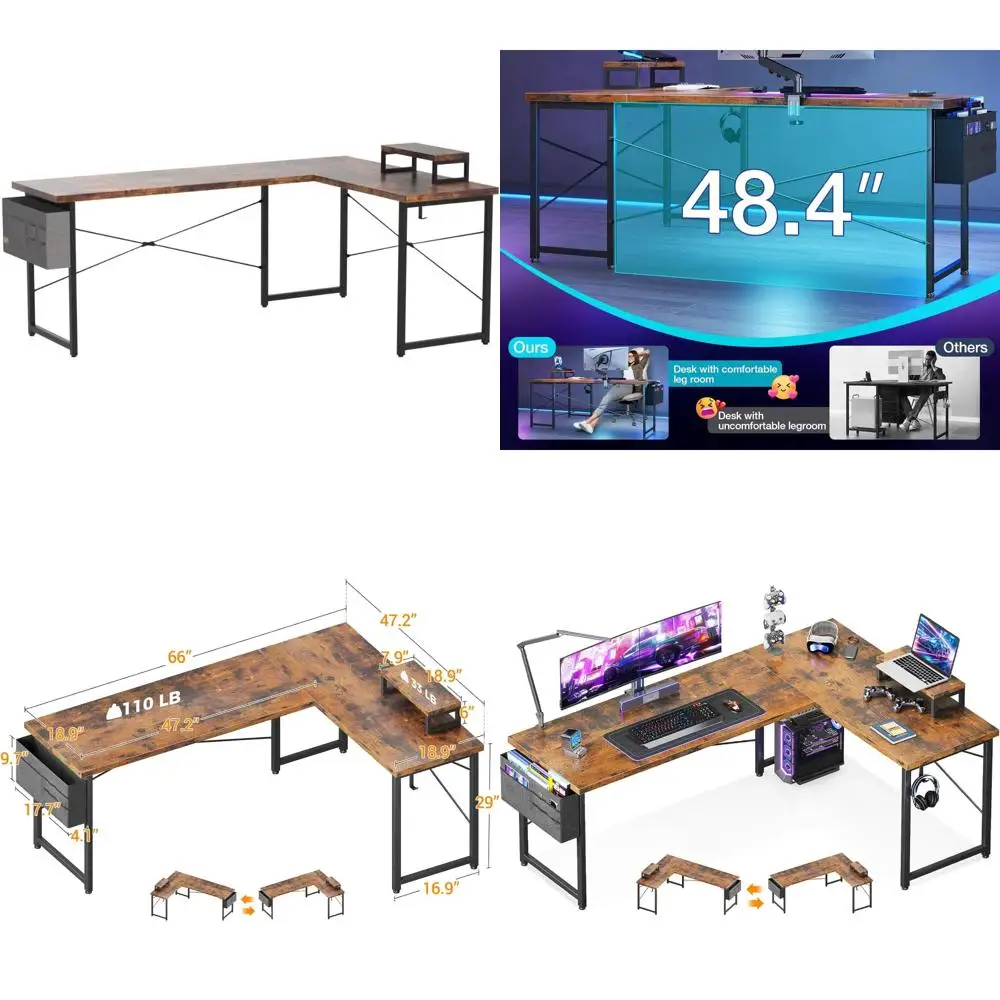 Modern Corner Gaming Desk, 66" L-Shaped Home Office Desk with Monitor Shelf, Simple Wooden Writing Table for Computer Area 
Modern Corner Gaming Desk, 66" L-Shaped Home Office Desk with Monitor Shelf, Simple Wooden Writing Table for Computer Area