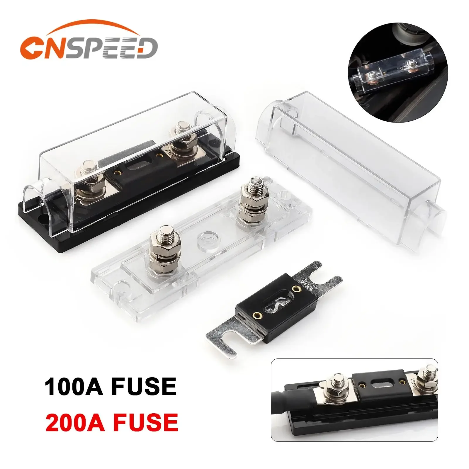 Car Audio Bolt-on Fuse Holders 100A 200A Large Fork Terminal Waterproof Clear & Black Fuse Box Kit for RV Truck Modification
Car Audio Bolt-on Fuse Holders 100A 200A Large Fork Terminal Waterproof Clear & Black Fuse Box Kit for RV Truck Modification