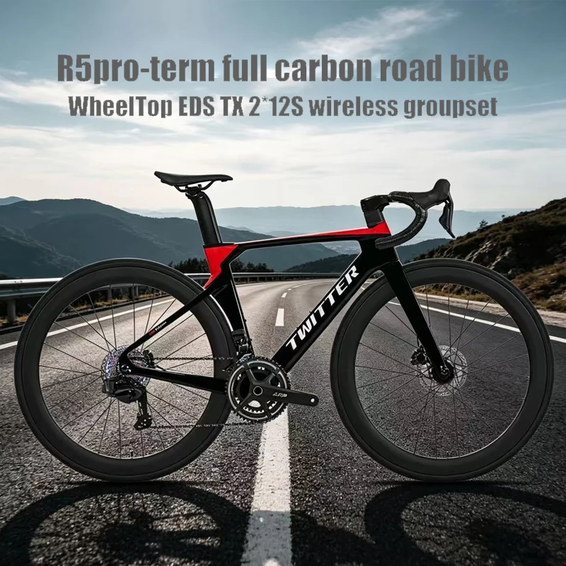 Twitter R5pro Electronic Full Carbon Road Bike Wheeltop EDS 24S Wireless Men's Racing Bicycle With 3K Carbon Handlebar
Twitter R5pro Electronic Full Carbon Road Bike Wheeltop EDS 24S Wireless Men's Racing Bicycle With 3K Carbon Handlebar