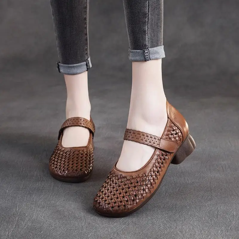 Women's Fashion Sandals Hollow out Leather Upgraded Version Mom Shoes Comfortable Breathable Woven Design mid Heel Slip-On
Women's Fashion Sandals Hollow out Leather Upgraded Version Mom Shoes Comfortable Breathable Woven Design mid Heel Slip-On