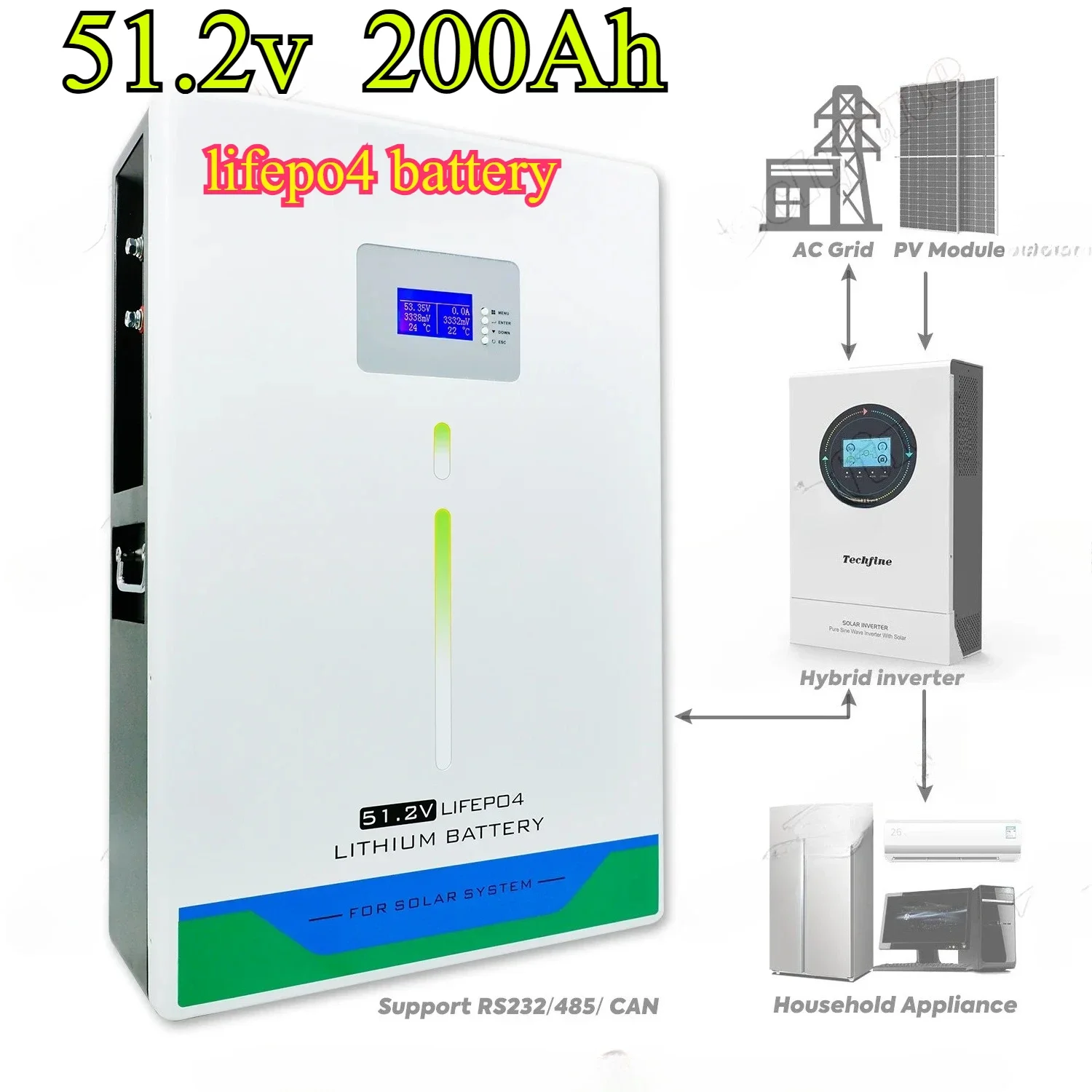 Литий-железо-фосфатный аккумулятор 51,2 В 10 кВтч 200 Ач LFP глубокого цикла lifepo4 солнечная батарея 48 В 
Литий-железо-фосфатный аккумулятор 51,2 В 10 кВтч 200 Ач LFP глубокого цикла lifepo4 солнечная батарея 48 В