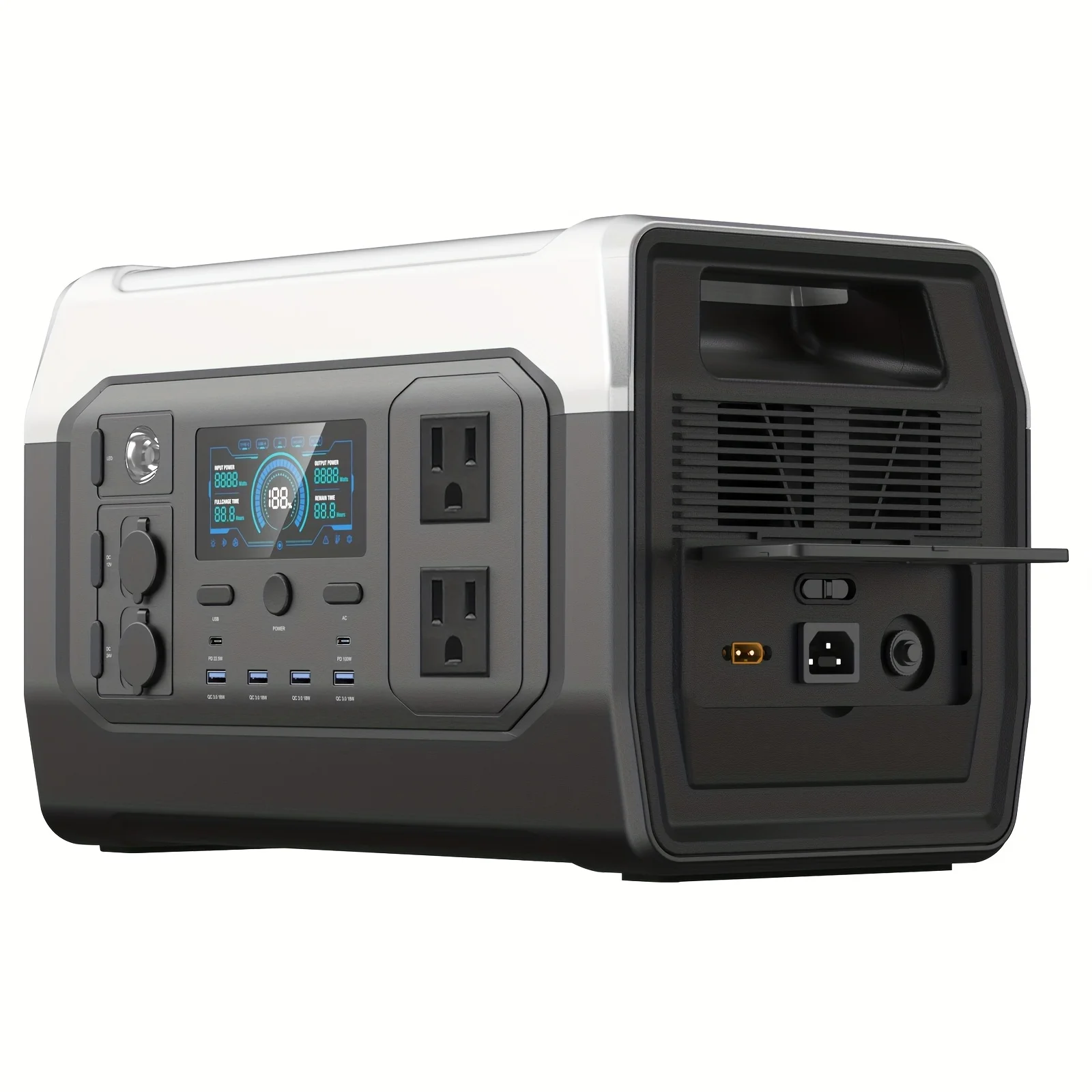 Портативная электростанция 1600 Вт, 1024 Втч, 1 час, быстрая зарядка, выход USB PD 100 Вт для домашних чрезвычайных ситуаций на колесах (солнечная панель в комплект не входит)
Портативная электростанция 1600 Вт, 1024 Втч, 1 час, быстрая зарядка, выход USB PD 100 Вт для домашних чрезвычайных ситуаций на колесах (солнечная панель в комплект не входит)