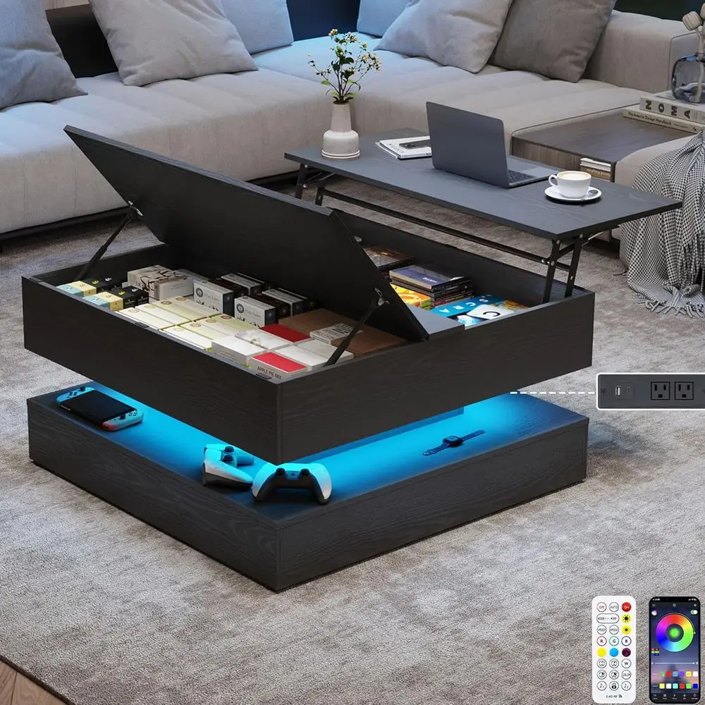 Illuminated 35.4 Large Square Coffee Table with Charging Station and 2-Tier Center Table with Hidden Storage for Living Room, Of
Illuminated 35.4 Large Square Coffee Table with Charging Station and 2-Tier Center Table with Hidden Storage for Living Room, Of