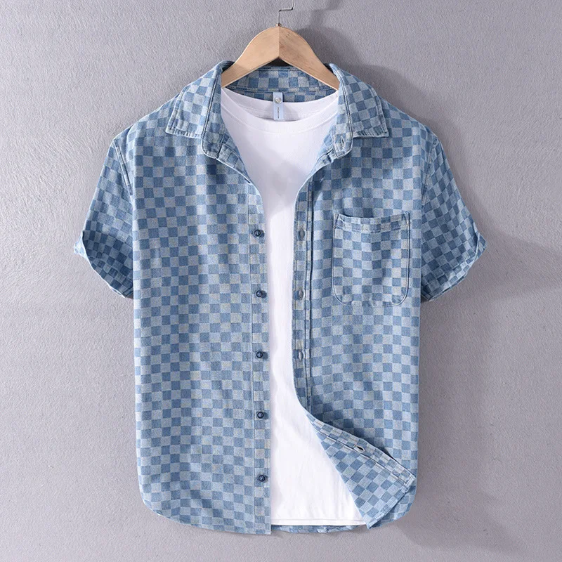 Korean Fashion Plaid Denim Shirt Men Short Sleeve Summer Clothes for Men Lapel Pocket Pure Cotton Jean Shirts Youth Streetwear
Korean Fashion Plaid Denim Shirt Men Short Sleeve Summer Clothes for Men Lapel Pocket Pure Cotton Jean Shirts Youth Streetwear