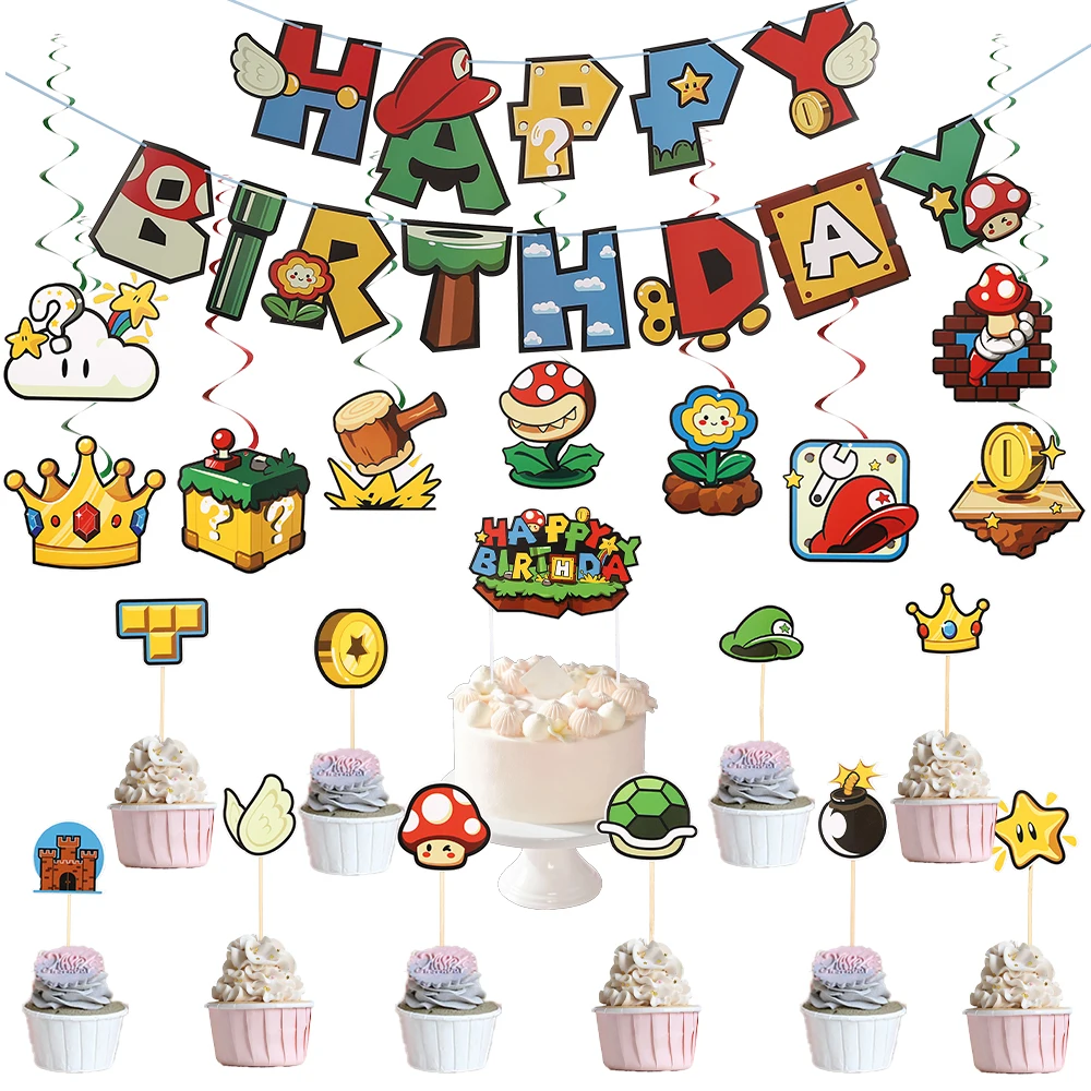 Cartoon Game Happy Birthday Banner Fun Cute Gold Coin Hammer Crown Spiral Hang Cake Topper Birthday Baby Shower Party Supplies
Cartoon Game Happy Birthday Banner Fun Cute Gold Coin Hammer Crown Spiral Hang Cake Topper Birthday Baby Shower Party Supplies