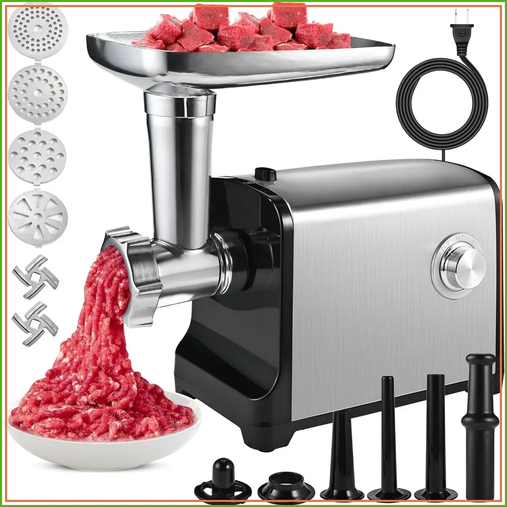Electric Meat Grinder, 3200W Heavy Duty for Home Use, Sausage Stuffer with 2 Blades, 4 Grinding Plates, 3 Sausage Tubes, Kibbe Kit, Stainless Steel
Electric Meat Grinder, 3200W Heavy Duty for Home Use, Sausage Stuffer with 2 Blades, 4 Grinding Plates, 3 Sausage Tubes, Kibbe Kit, Stainless Steel