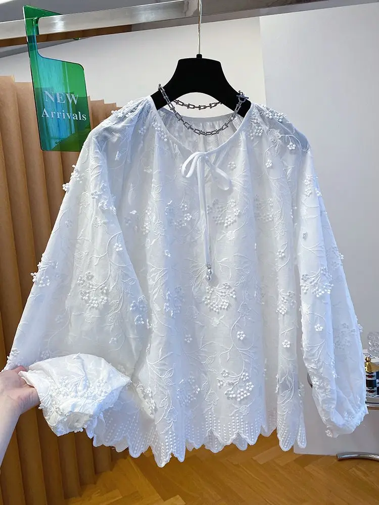Fashion Sweet Bow White Shirt Women All-match Mid-length Blouses Gentle Loose Long Sleeve Lace Blusas Mujer De Moda 2025 
Fashion Sweet Bow White Shirt Women All-match Mid-length Blouses Gentle Loose Long Sleeve Lace Blusas Mujer De Moda 2025