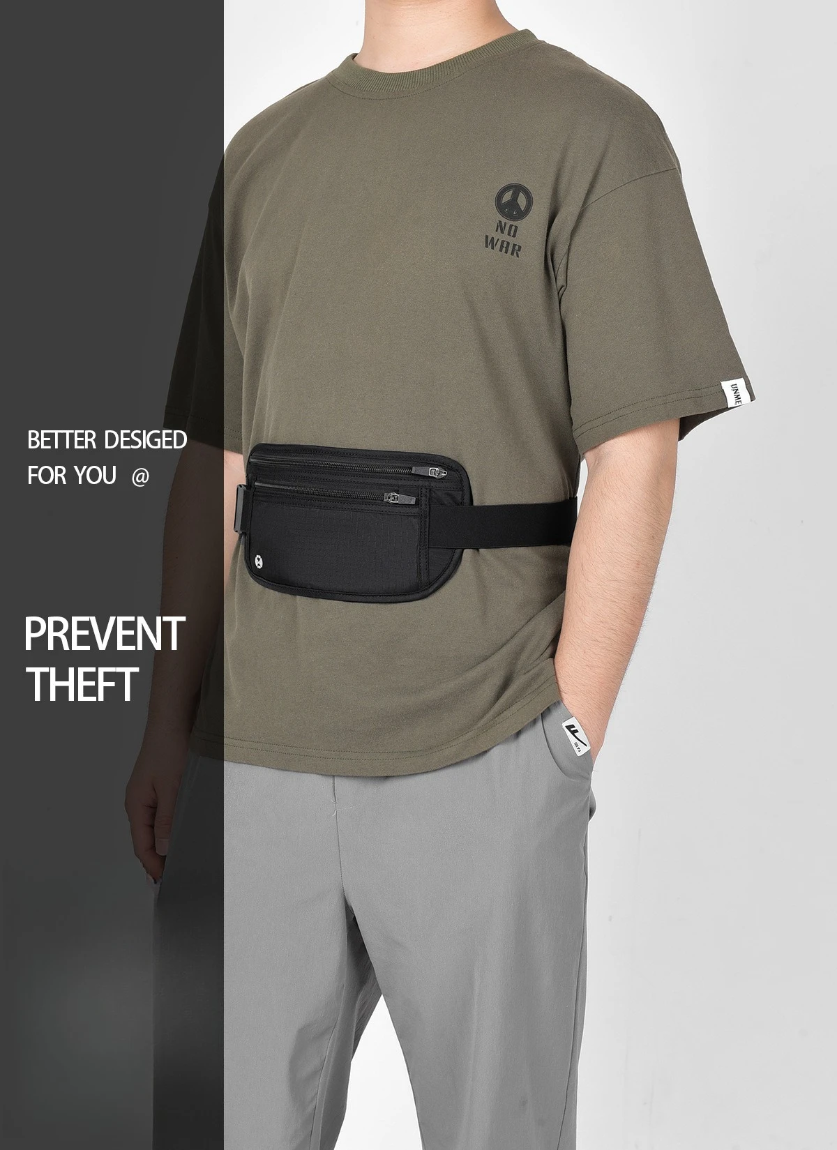 Waterproof nylon fabric passport and document bag, close-fitting invisible mobile phone waist bag, rfid travel storage waist bag
Waterproof nylon fabric passport and document bag, close-fitting invisible mobile phone waist bag, rfid travel storage waist bag